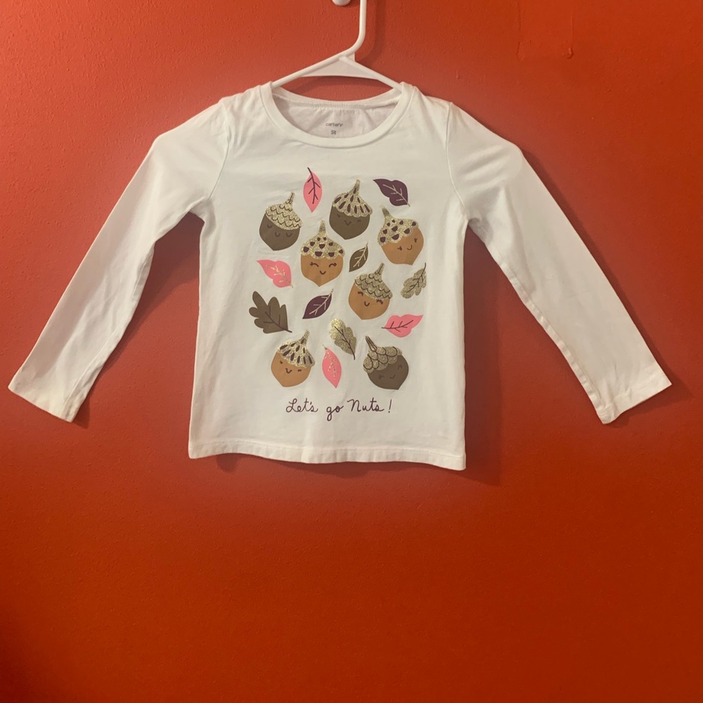 Carter's White Long Sleeve Tee with Acorn and Leaf Design Girls 5T